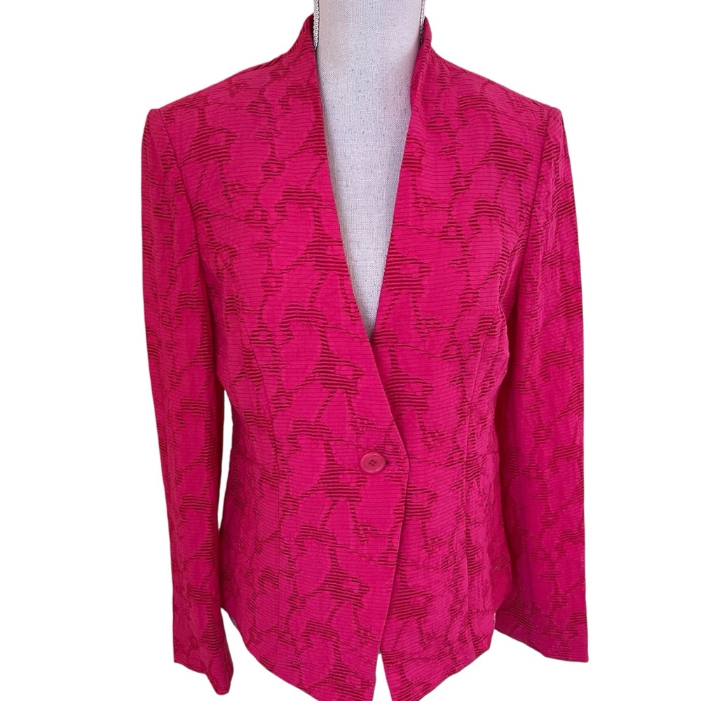 Jones New York Bright Pink Burnout Fabric One Button Blazer 8